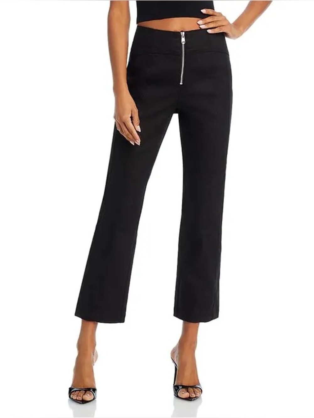 NWOT cinq a sept Visible Front Zip Black Cropped Pants, Size 2
